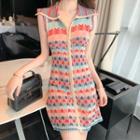 Sleeveless Patterned Zip-up Knit Dress As Shown In Figure - One Size