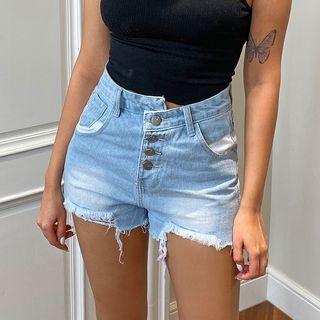 Asymmetric Button-fly Denim Shorts