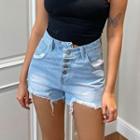 Asymmetric Button-fly Denim Shorts