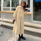 Single-breasted Faux Pearl-collar Long Coat