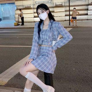 Cropped Plaid Jacket / Cropped Camisole Top / Mini A-line Skirt