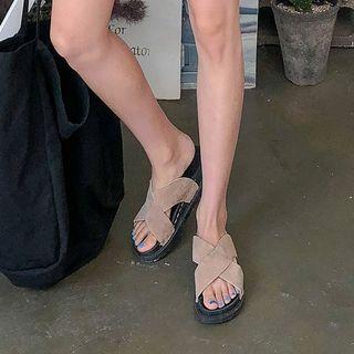 Faux-suede Cross-strap Slide Sandals