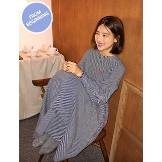 Asymmetric Waist-line Striped Midi Dress