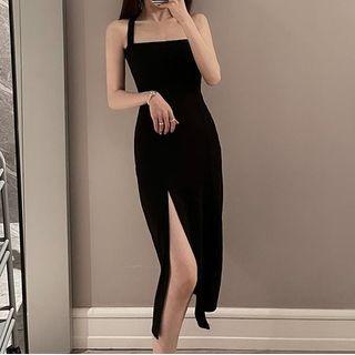 Wide Straps Midi Sheath Dress