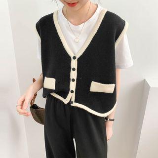 V-neck Two Tone Button-up Vest