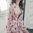 Set: Strawberry Print Bralette + Top + Pants