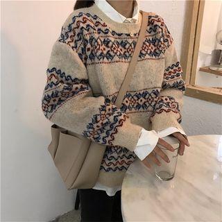 Embroidered Long Sleeve Knit Sweater