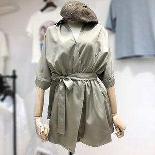 Tie Waist Elbow-sleeve Playsuit