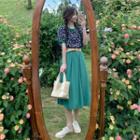 Floral Blouse / Plain Midi A-line Skirt