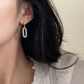 Rhinestone Oval Dangle Earring 1 Pair - As Shown In Figure - One Size
