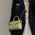 Faux Leather Flap Handbag Crocodile Print - Green - One Size