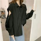 Long-sleeve Cold-shoulder Striped Loose-fit Shirt