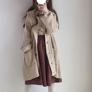 Bear Embroidered Long-sleeve Shirt / A-line Suspender Skirt / Long Cardigan