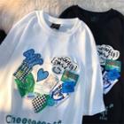 Short-sleeve Patchwork Lettering T-shirt