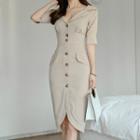Short-sleeve Midi Sheath Shirtdress