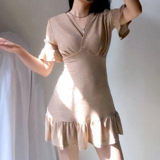 Glitter Flared-sleeve Mini A-line Dress
