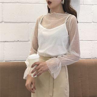 Set: Mock Neck Long Sleeve Mesh Top + Camisole Top