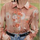 Floral Print Shirt Tangerine Red - One Size