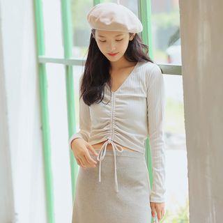 Long-sleeve Drawstring Top As Shown In Figure - One Size