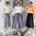 High-waist Pleated Velvet Skirt