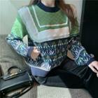 Patterned Sweater Green & Blue - One Size