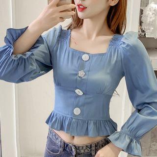 Long-sleeve Button Detail Chiffon Top