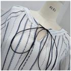 3/4-sleeve Striped Tie-neck Blouse