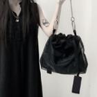 Drawstring Chained Bucket Bag Black - One Size