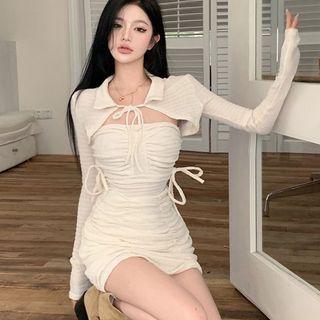 Long-sleeve Shrug / Tube Top / Mini Skirt