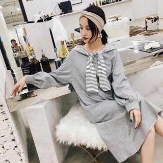 Striped Hood Asymmetrical Hem Pullover Dress