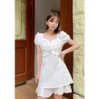 Lace-up A-line Eyelet Lace Dress White - One Size
