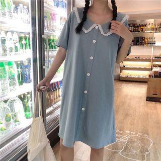 Lace Trim Short-sleeve Shirtdress