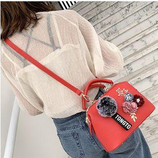 Faux Leather Flower-detail Crossbody Bag