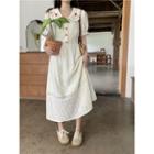 Short-sleeve Flower Embroidered Dress Almond - One Size