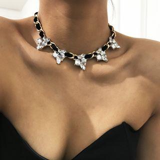 Rhinestone Velvet Choker 2895 - Gold - One Size