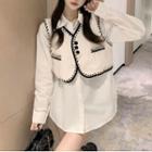 Set: Plain Shirt + Button Sweater Vest Shirt - White - One Size / Vest - Beige - One Size