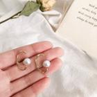 Faux Pearl Ear Stud S925 Sterling Silver Pin - Gold Plating - One Size