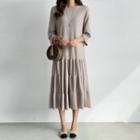 3/4-sleeve Letter Long Tiered Dress