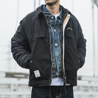 Applique Letter Embroidered Padded Zip Jacket