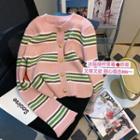 Round Neck Striped Cardigan Pink - One Size