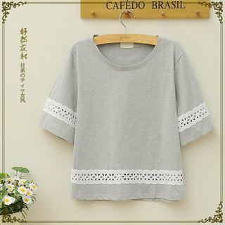 Short-sleeve Lace-trim T-shirt