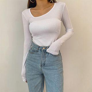 Asymmetric-neck Slim-fit T-shirt