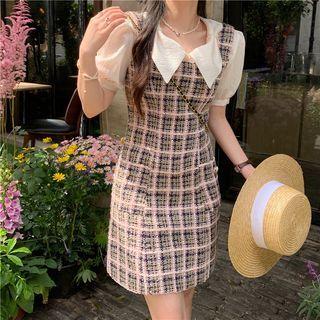 Plain Blouse / Plaid Mini Dress