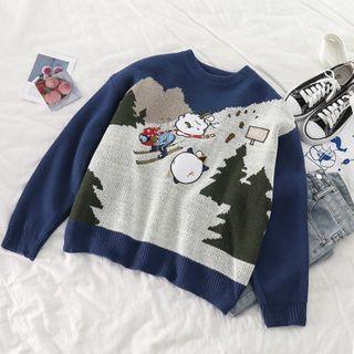 Print Loose-fit Sweater Blue - One Size