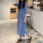 Elbow-sleeve Crew Neck Midi T-shirt Dress