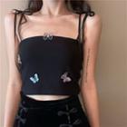 Butterfly Detail Cropped Camisole Top Black - One Size