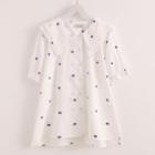 Short-sleeve Dotted Double Breasted Blouse