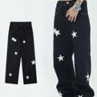 Low Rise Star Print Loose Fit Jeans