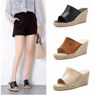 Faux Leather Wedge Heel Sandals