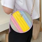 Color Panel Faux Leather Round Crossbody Bag